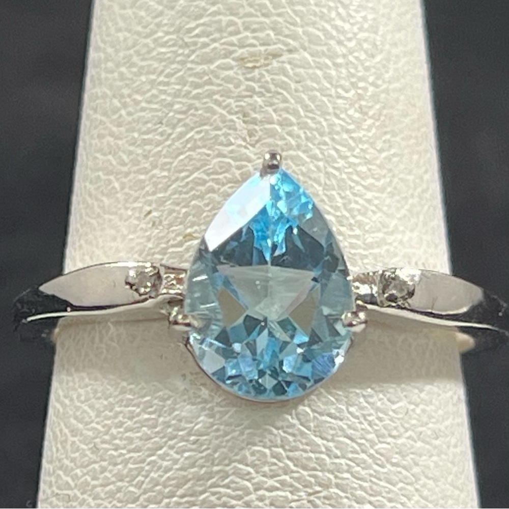 Swiss Blue Topaz Pear Sterling Silver Ring